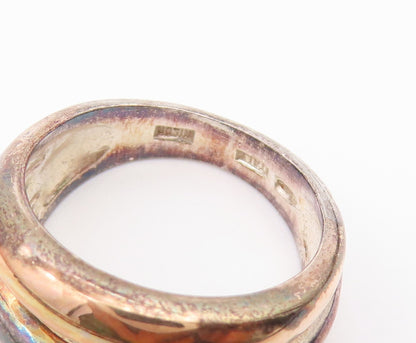 925 Sterling Silver Vintage Ring Multi Tone Interlocking Band  Sz 8  RG36952