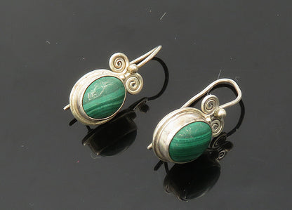 SAJEN 925 Silver  Vintage Cabochon Malachite Swirl Drop Earrings  EG10056