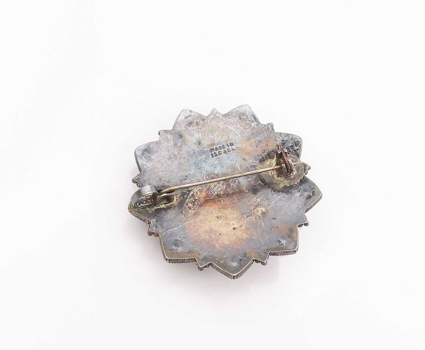925 Sterling Silver Vintage Brooch Pin ISRAEL Antique Amethyst Gemstone  BP11565