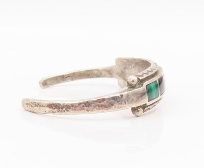 925 Sterling Silver Vintage Bracelet NAVAJO ZUNI Square Gemstone Inlay  BT10989