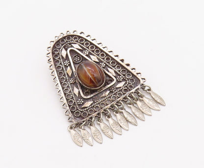 925 Sterling Silver Vintage Brooch Pin ISRAEL Dark Tone Tigers Eye   BP11219