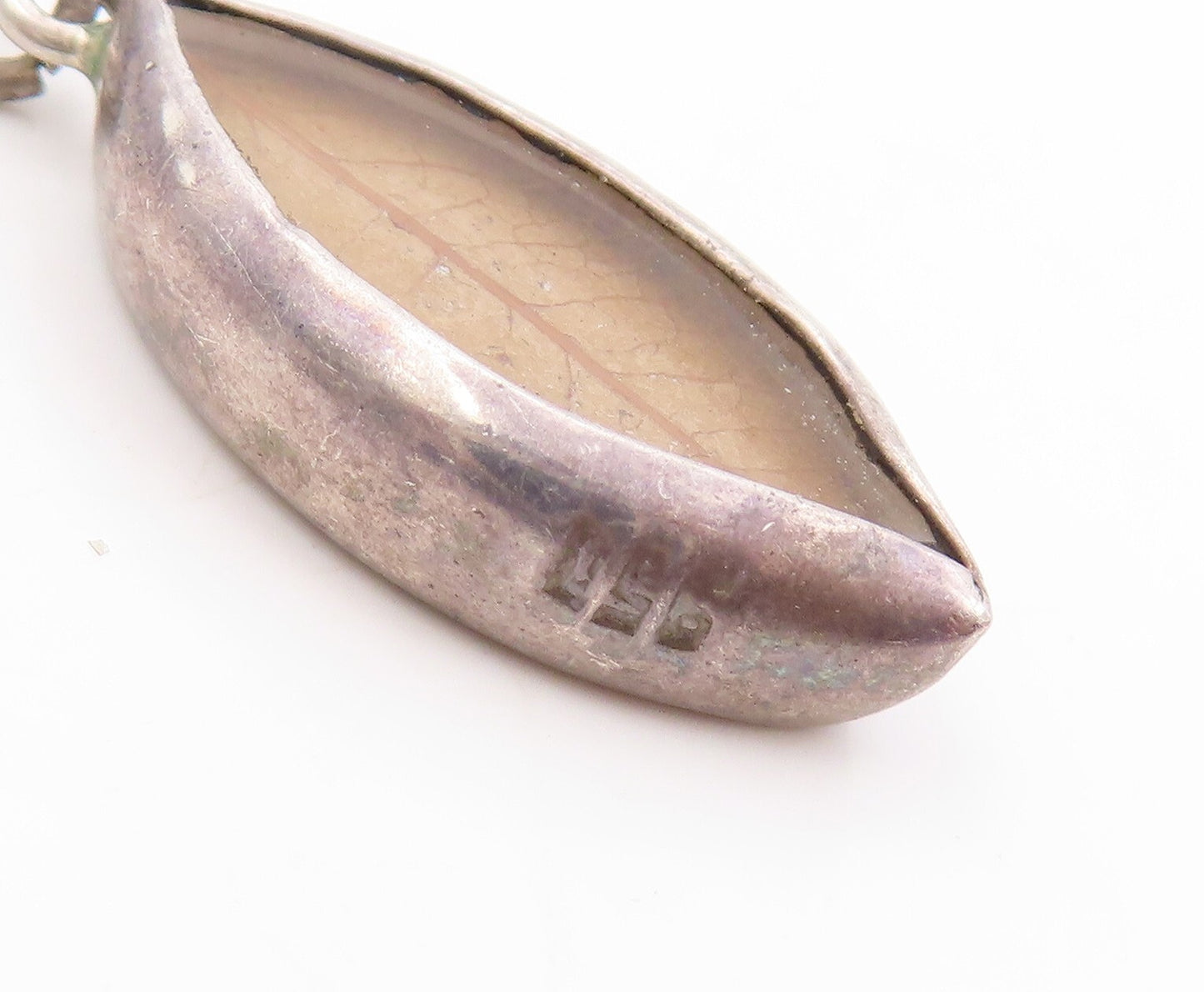 925 Sterling Silver Vintage Earrings Modernist Dangling Real Leaf Framed EG13354