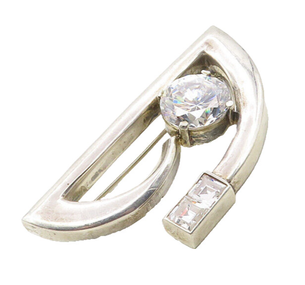 LES BERNARD MEXICO 925 Sterling Silver Vintage Cubic Zirconia Brooch Pin  BP4017