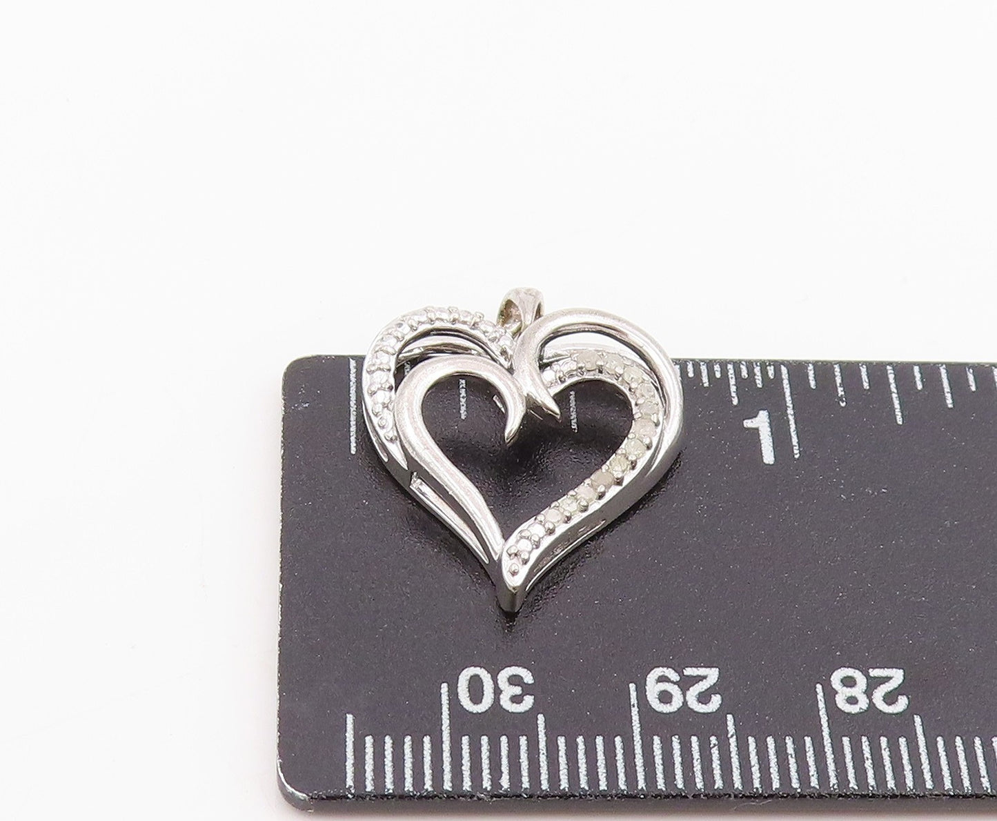 925 Sterling Silver Vintage Pendant Genuine Diamonds Double Love Heart  PT25975