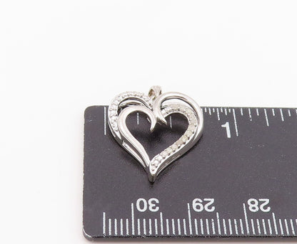 925 Sterling Silver Vintage Pendant Genuine Diamonds Double Love Heart  PT25975
