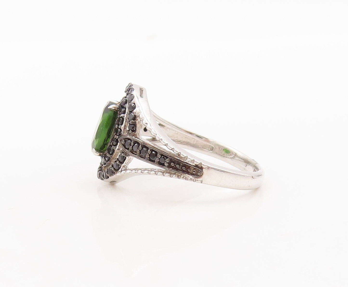 925 Sterling Silver Vintage Ring Green Topaz Cutout Spinel Bands  Sz 7  RG29733