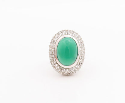 925 Sterling Silver Vintage Ring Oval Cabochon Green Onyx & Topaz  Sz 8  RG29297