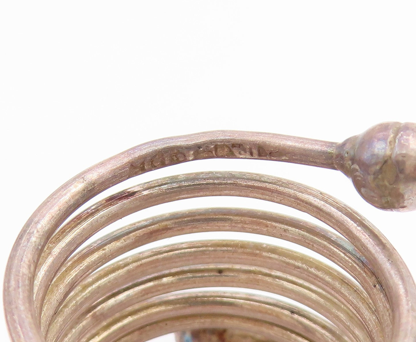 925 Sterling Silver Vintage Ring Coiled Wire With Ball Ends Band  Sz 9  RG33908