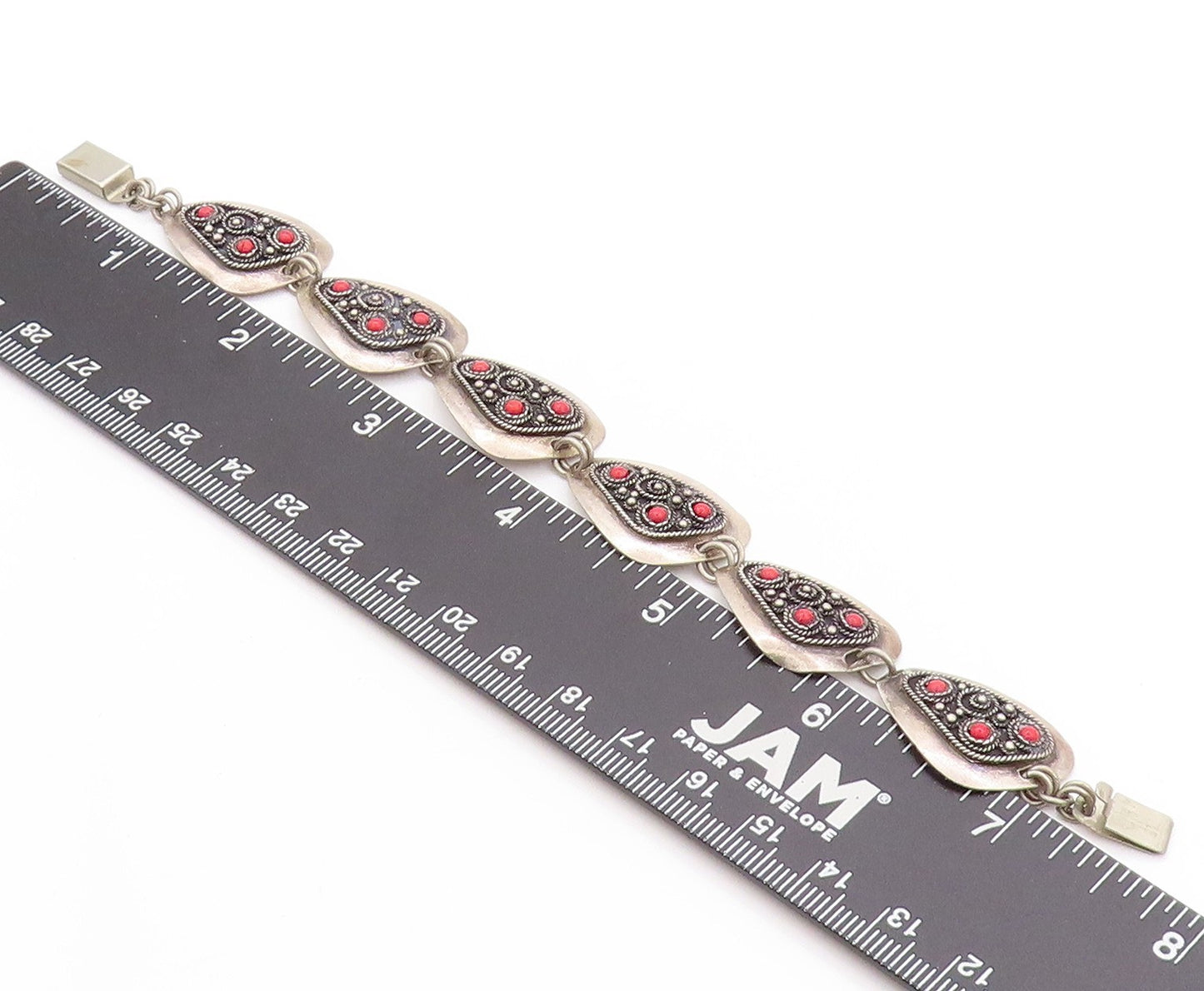 925 Sterling Silver Vintage Bracelet ISRAEL Rope Work Design Gemstones  BT11242