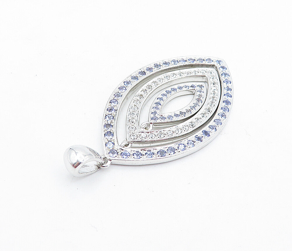 925 Sterling Silver  Sparkling Blue & White Cubic Zirconia Pendant  PT3881