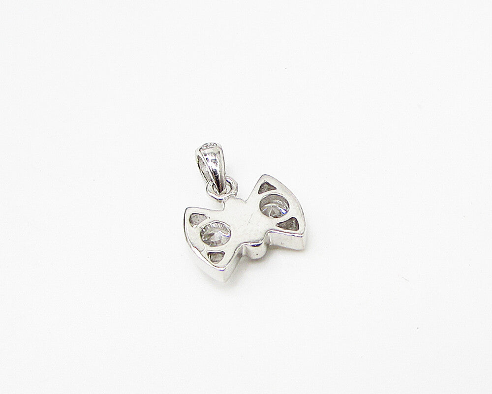 925 Sterling Silver  White Cubic Zirconia Bow Pendant  PT1929
