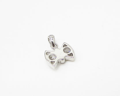 925 Sterling Silver  White Cubic Zirconia Bow Pendant  PT1929