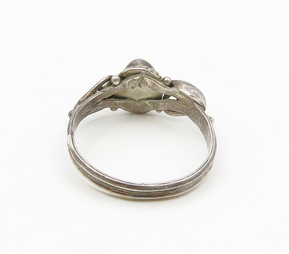 925 Sterling Silver  Vintage Cabochon Cut White Topaz Band Ring Sz 6  RG16985
