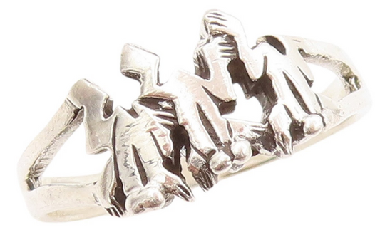 925 Sterling Silver Vintage Ring Designer Jumping Frogs Cutout  Sz 9  RG32865