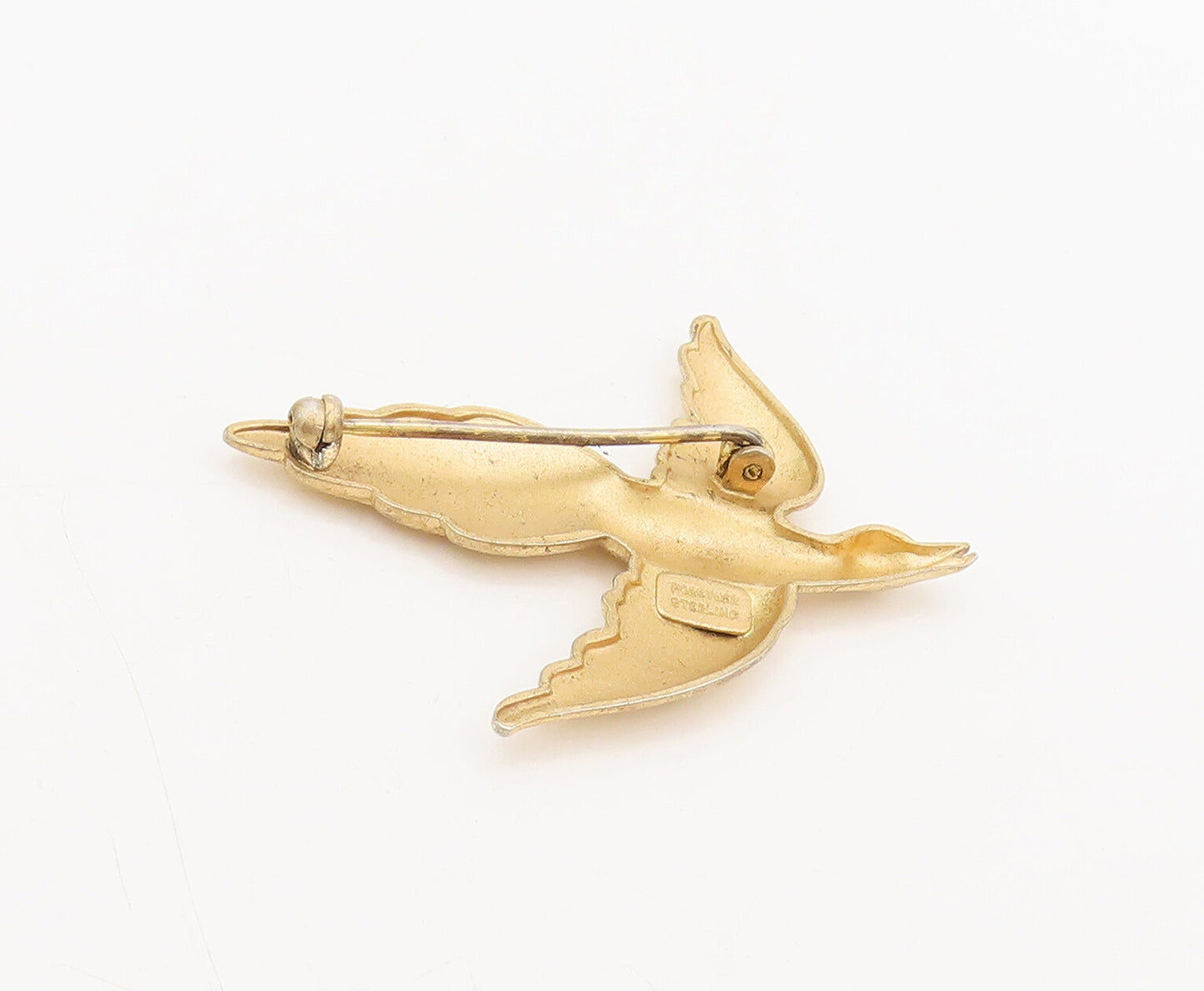 FORSTNER 925 Silver  Vintage Gold Plated Carved Flying Bird Brooch Pin BP10474
