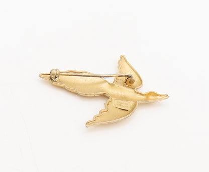 FORSTNER 925 Silver  Vintage Gold Plated Carved Flying Bird Brooch Pin BP10474