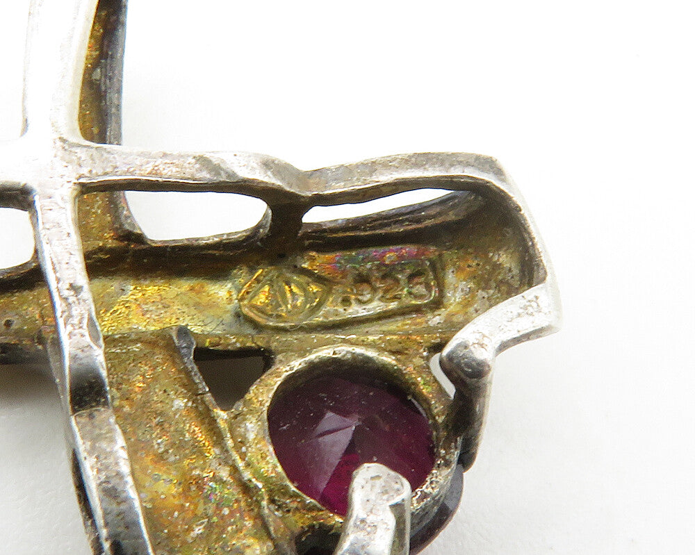 925 Sterling Silver  Vintage Prong Set Garnet Crossed Slide Pendant  PT13594