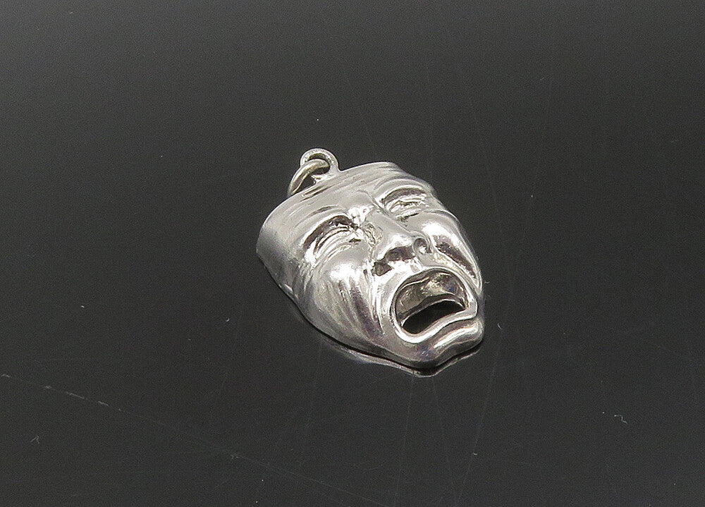 925 Sterling Silver  Vintage Shiny Dramatic Theater Mask Pendant  PT17821