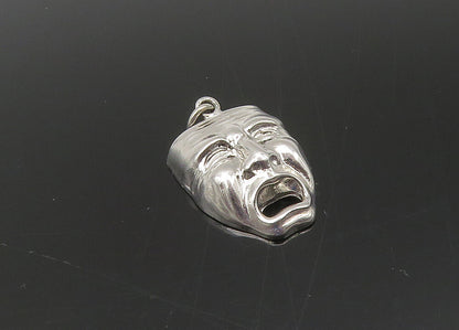 925 Sterling Silver  Vintage Shiny Dramatic Theater Mask Pendant  PT17821