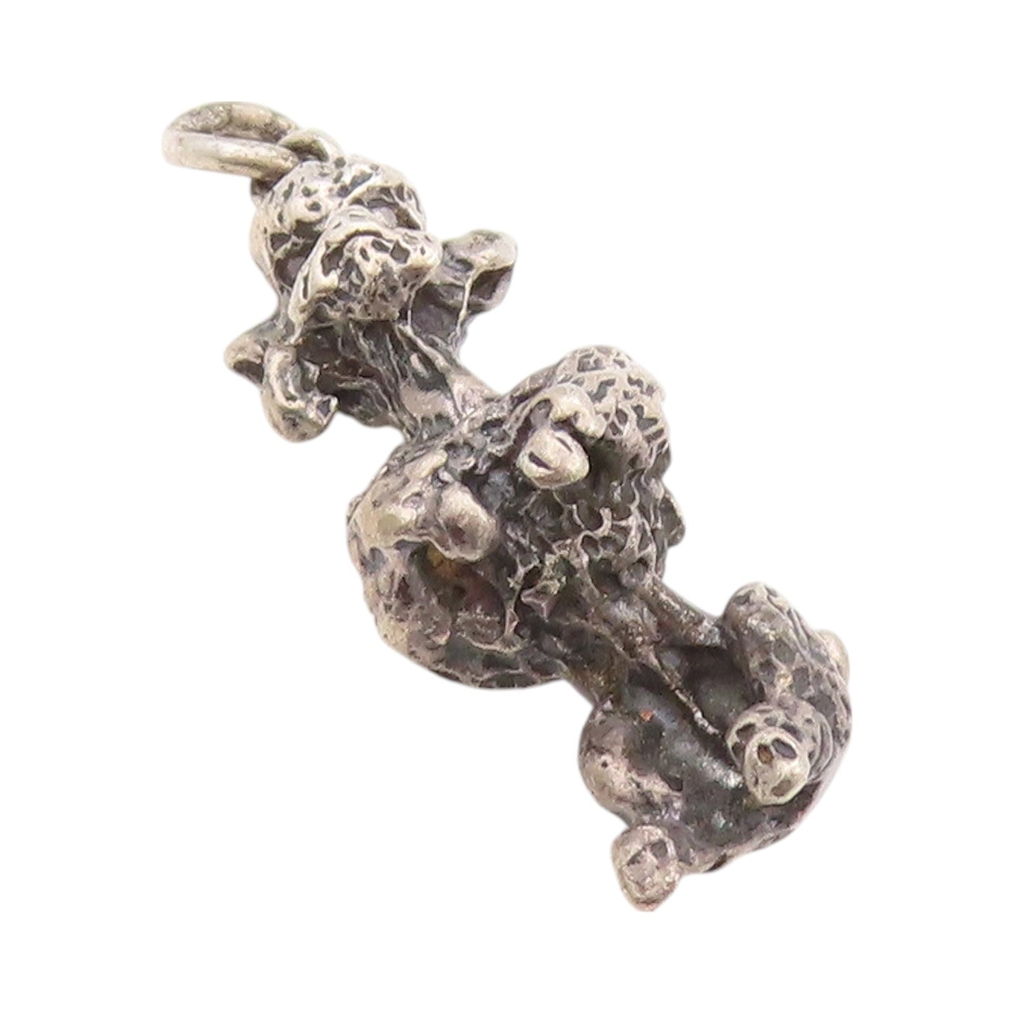 925 Sterling Silver Vintage Pendant Brutalist Carved Puddle Dog Charm  PT24024