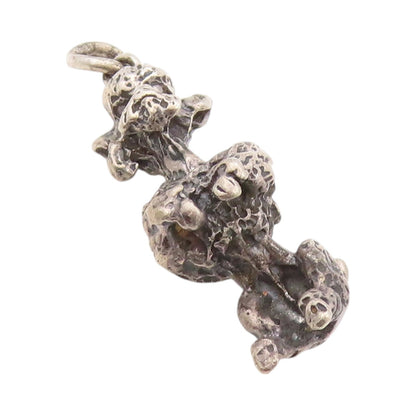 925 Sterling Silver Vintage Pendant Brutalist Carved Puddle Dog Charm  PT24024