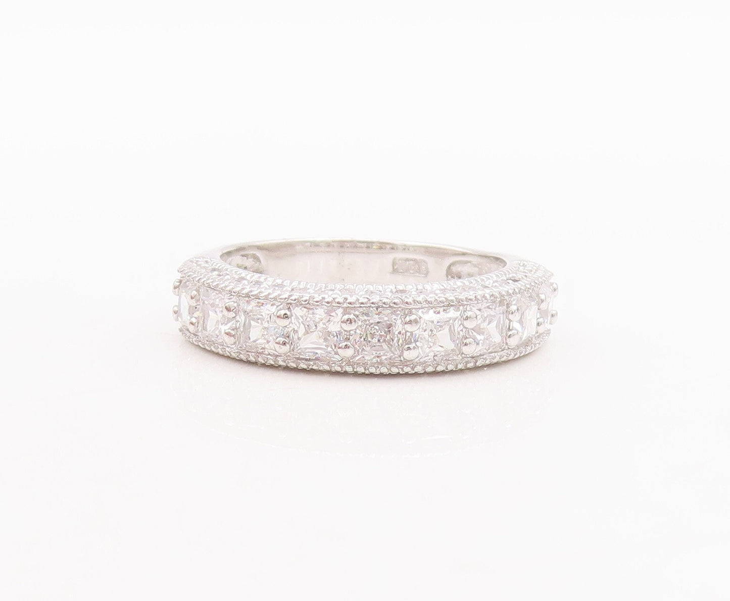 925 Sterling Silver Vintage Ring Designer Multi Shape CZ Inlay  Sz 7  RG29600
