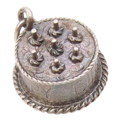 DANECRAFT 925 Sterling Silver  Vintage Happy Birthday Cake Pendant  PT18862