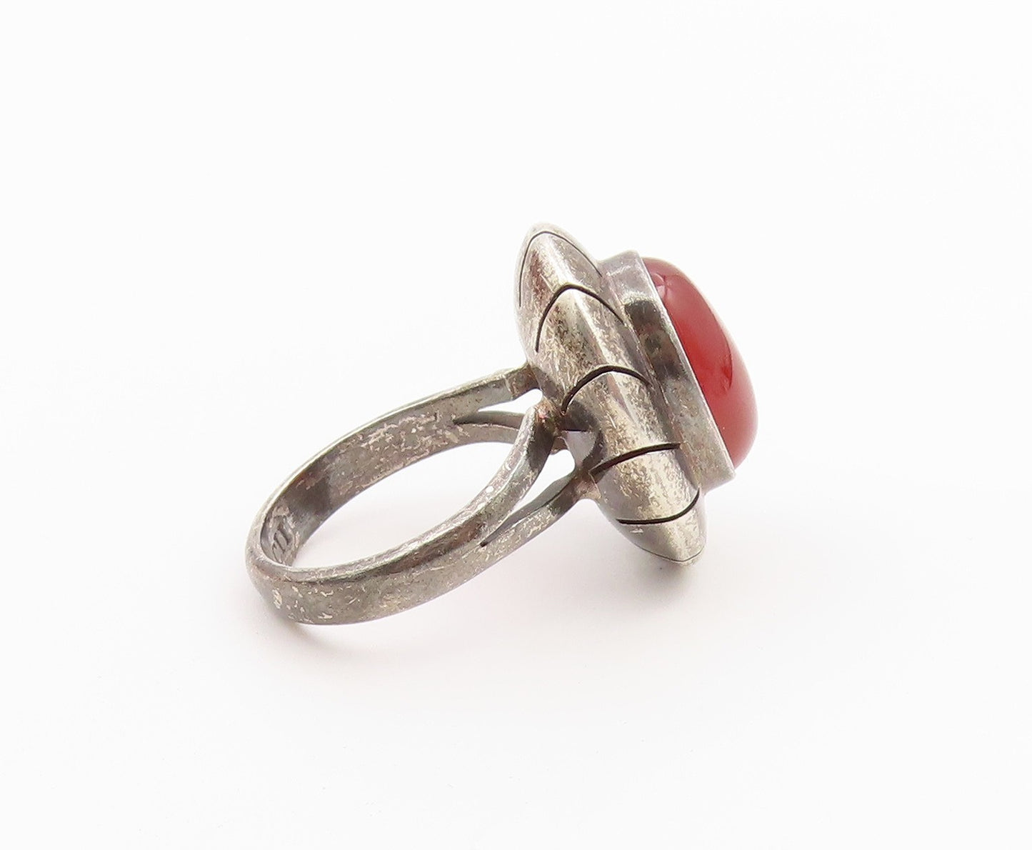 925 Sterling Silver Vintage Ring CII Mexico Cabochon Carnelian Band Sz 7 RG36511