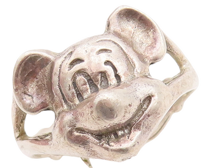 925 Sterling Silver Vintage Ring Happy Mickey Mouse Face Carved  Sz 8  RG28907