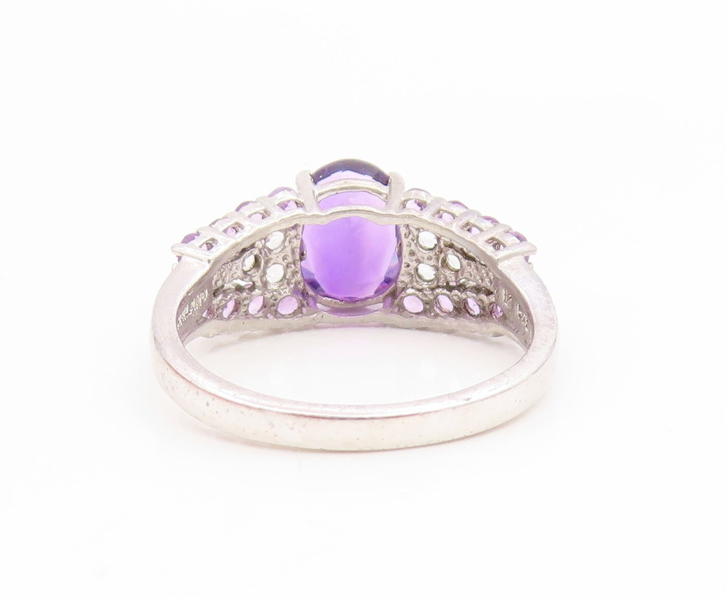 925 Sterling Silver Vintage Ring Oval Cut Amethyst Statement Band  Sz 8  RG35081