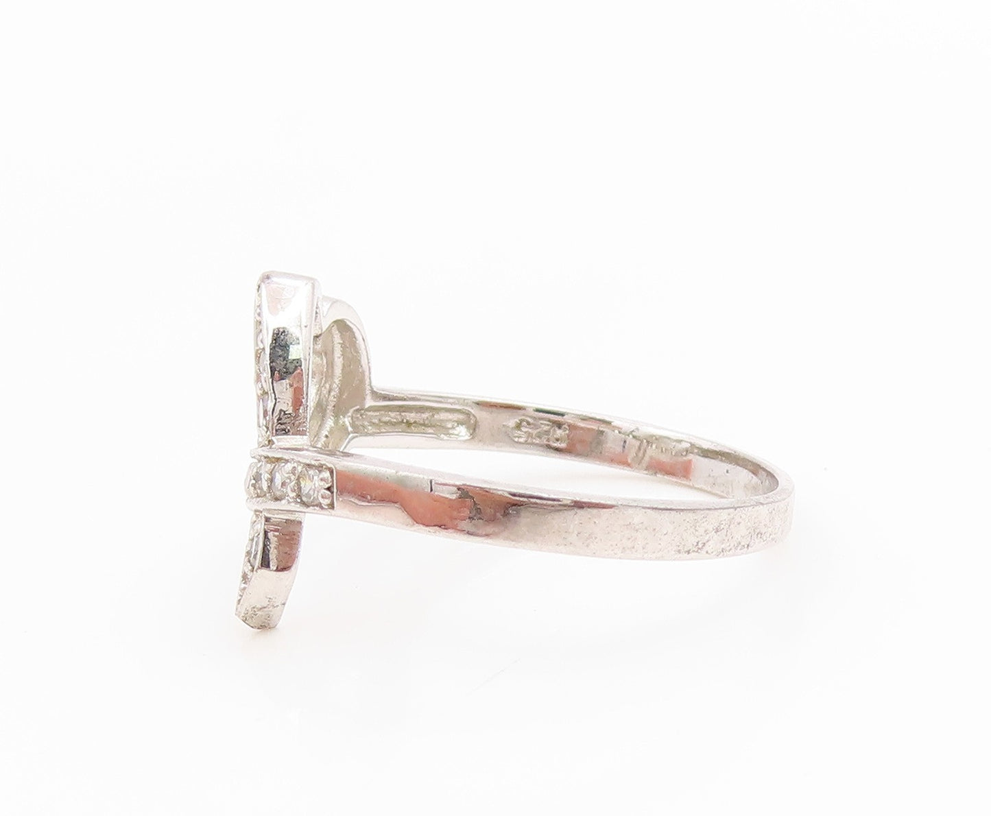 925 Sterling Silver Vintage Ring Classic Topaz Love Heart Band  Sz 9  RG35981