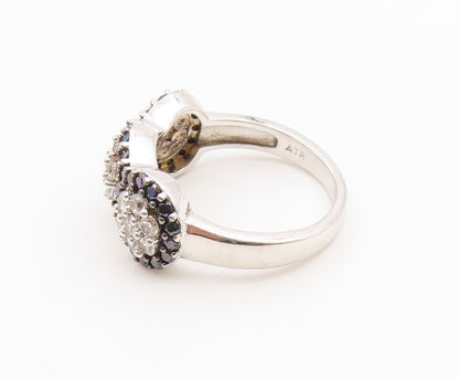 925 Sterling Silver Vintage Ring CZ Triple Flower Cluster Band  Sz 6.5  RG36850