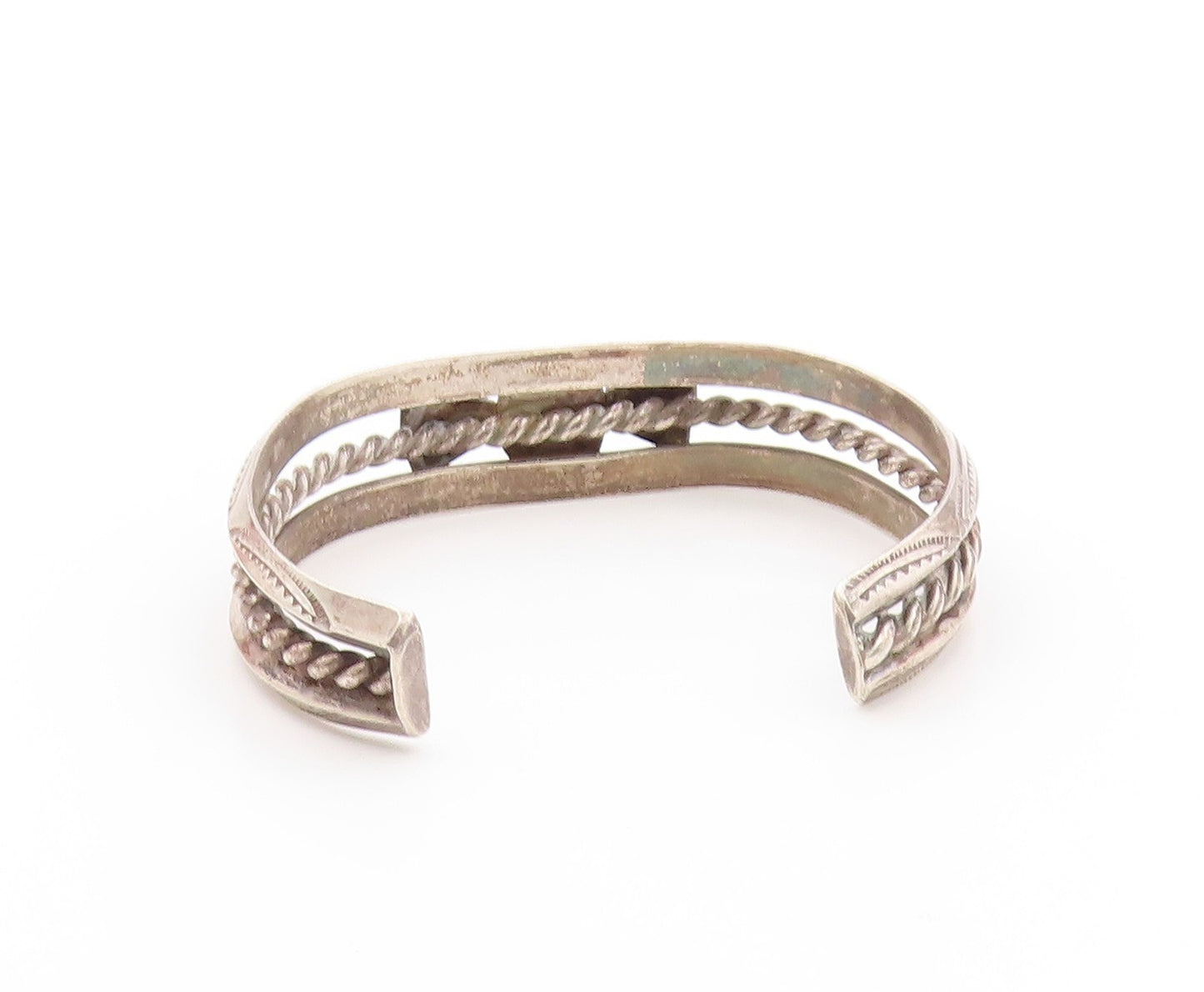 925 Sterling Silver Vintage Bracelet NAVAJO Turquoise Ribbon Bow Cuff  BT12100
