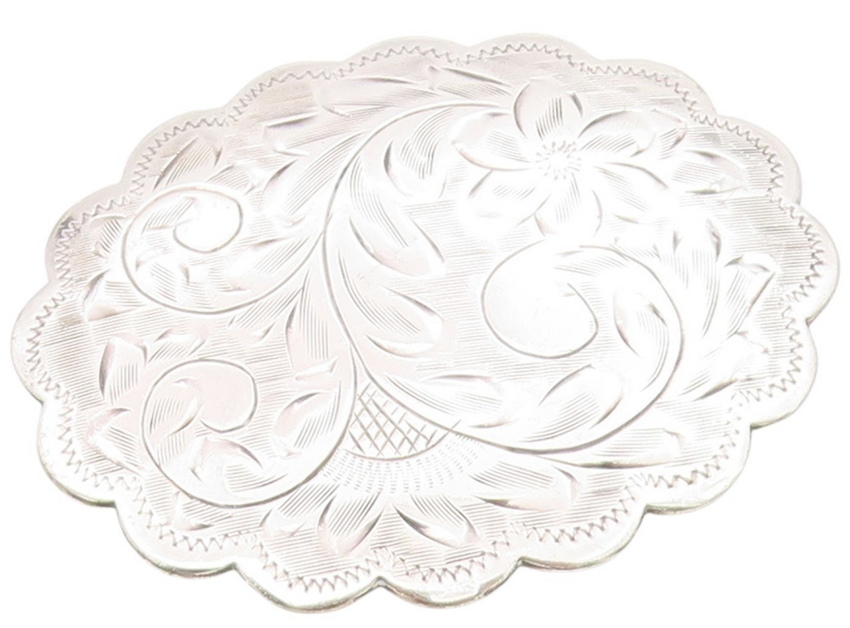 925 Sterling Silver Vintage Brooch Engraved Swirly Floral Scalloped Pin  BP12106