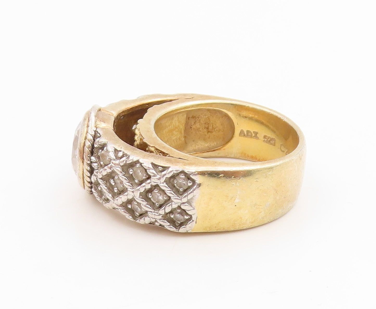925 Sterling Silver Vintage Ring Gold Plated Round CZ Woven Band  Sz 7  RG35912