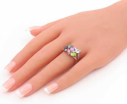 925 Sterling Silver Vintage Ring Elegant Multi Gemstone Cluster  Sz 7  RG35730