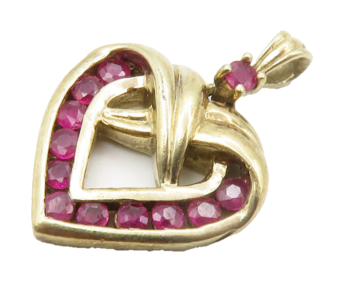 925 Sterling Silver  Shiny Ruby Gold Plated Open Love Heart Pendant  PT11504