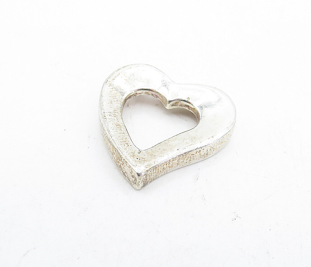 925 Sterling Silver  Vintage Shiny Polished Open Love Heart Pendant  PT3752