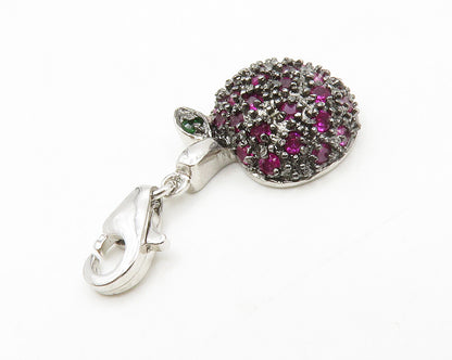 925 Sterling Silver  Petite Pink Topaz Apple Fruit Motif Drop Pendant  PT10785