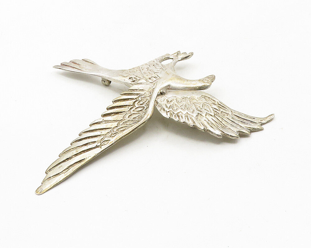 PERU 925 Sterling Silver  Vintage Flying Eagle Etched Detail Brooch Pin BP3761