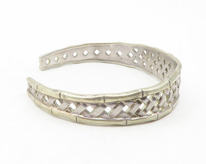 INTERNATIONAL STERLING 925 Silver Vintage Basket Weave Cuff Bracelet BT4766