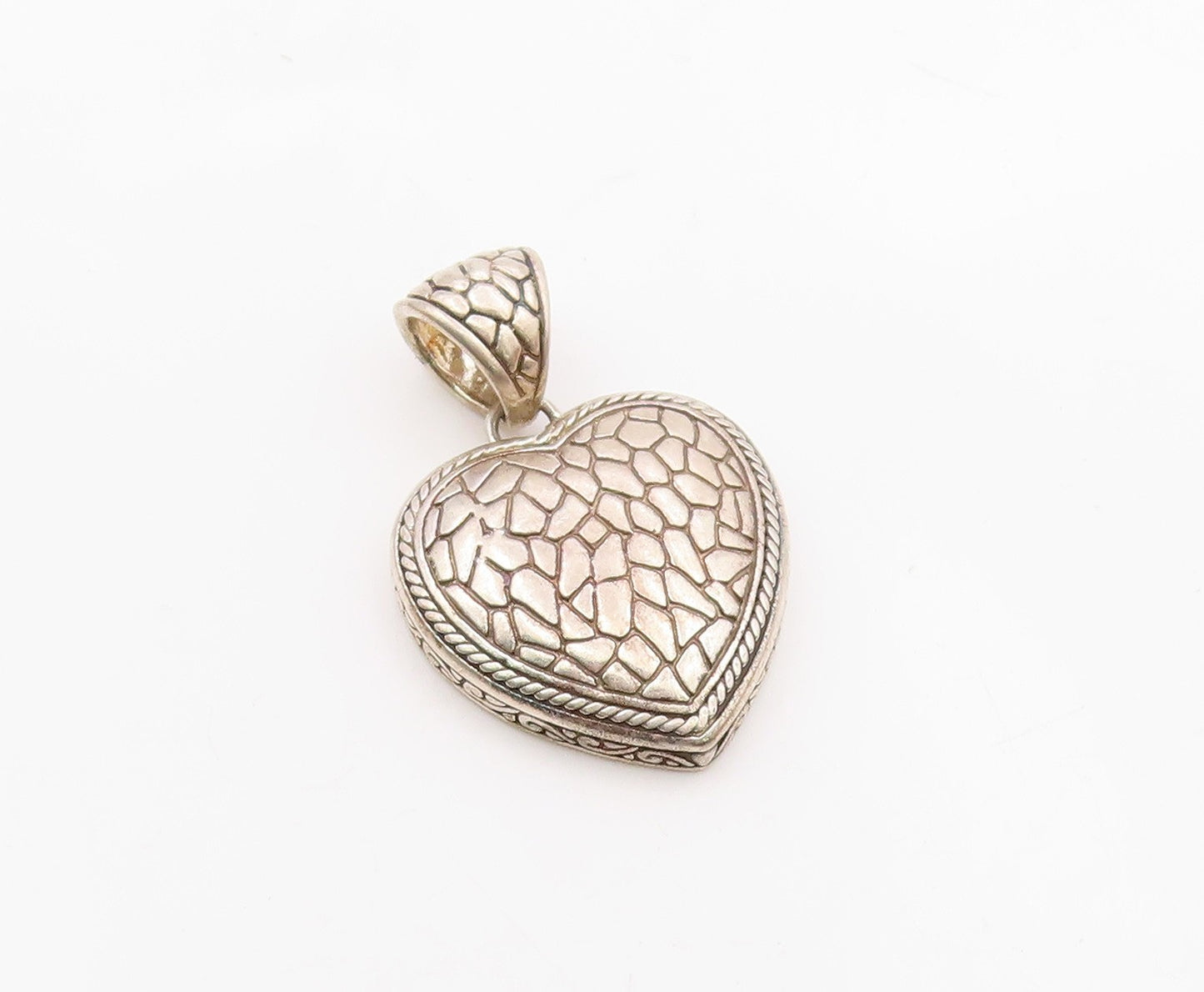 925 Sterling Silver  Vintage Cobbled Twist Love Heart Cut Out Pendant  PT19577