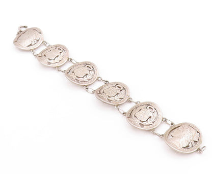 925 Sterling Silver Vintage Bracelet Antique Royal Peruana Coins   BT11264