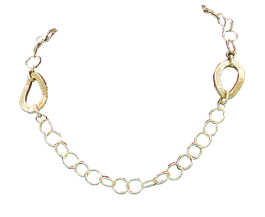 925 Sterling Silver  Vintage Greek Key Circle Link Chain Necklace  NE3088