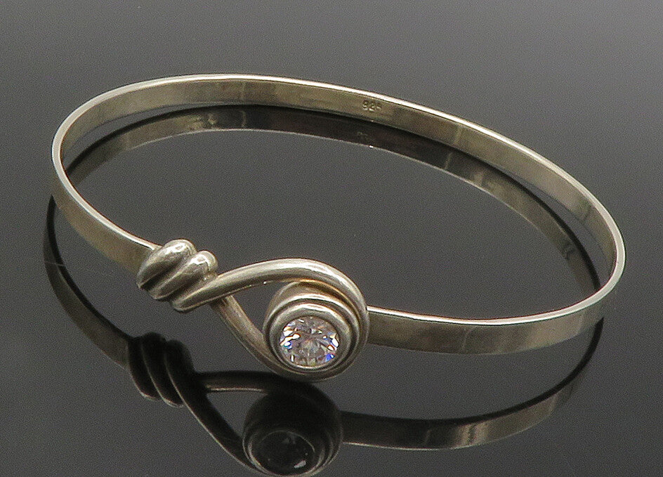 925 Sterling Silver  Vintage Cubic Zirconia Loop Detail Cuff Bracelet  BT5689