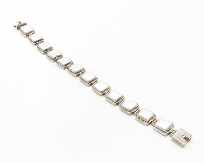 925 Sterling Silver  Vintage Pearls Square Hinge Link Chain Bracelet  BT4443
