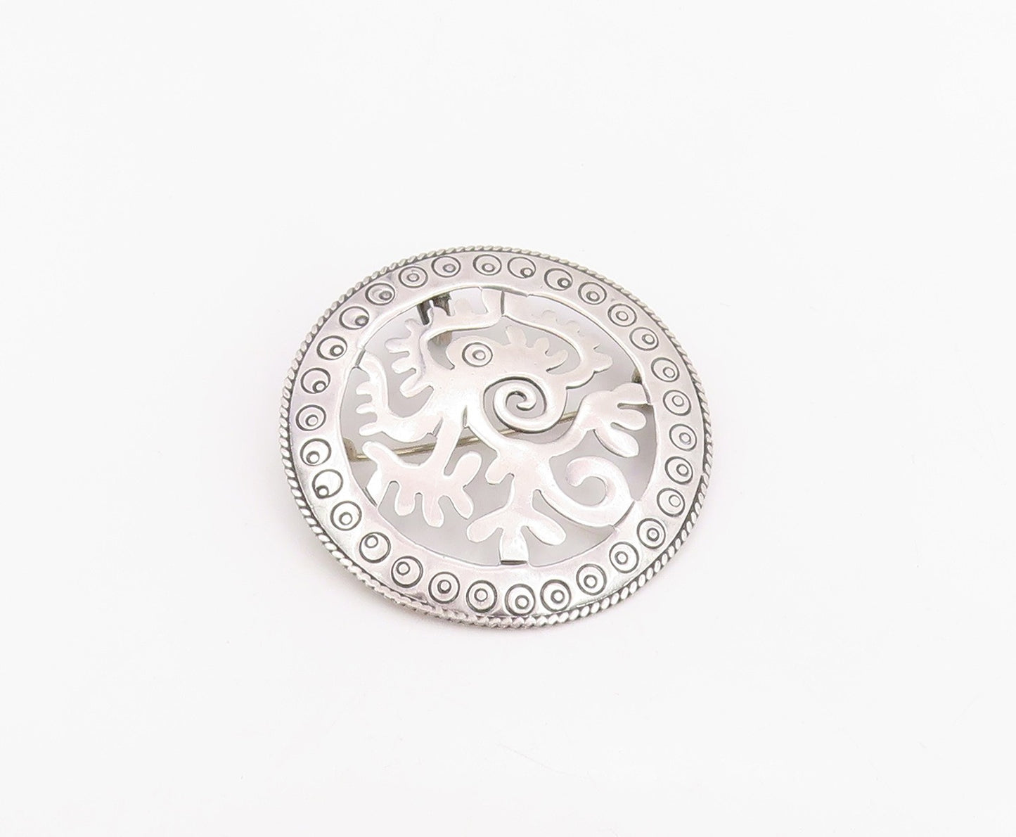 925 Sterling Silver Vintage Brooch Pin MEXICO Etched Tribal Bird Cutout  BP12291