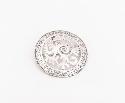 925 Sterling Silver Vintage Brooch Pin MEXICO Etched Tribal Bird Cutout  BP12291
