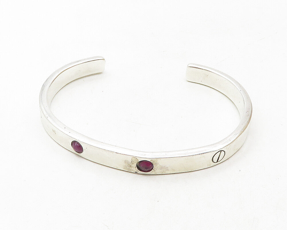 ATI MEXICO 925 Silver  Vintage Amethyst Screw Detail Cuff Bracelet  BT4471