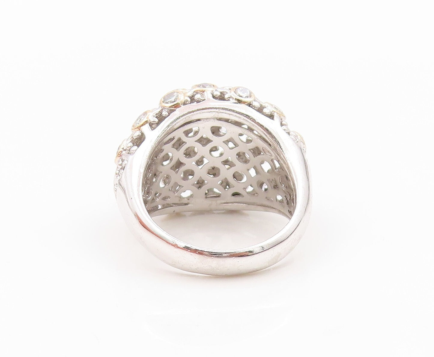 925 Sterling Silver Vintage Ring Cutout Spider Web CZ Design  Sz 7  RG31838